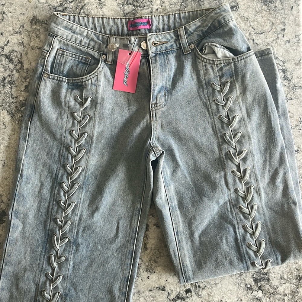 NWT Edikted lace up light wash jeans